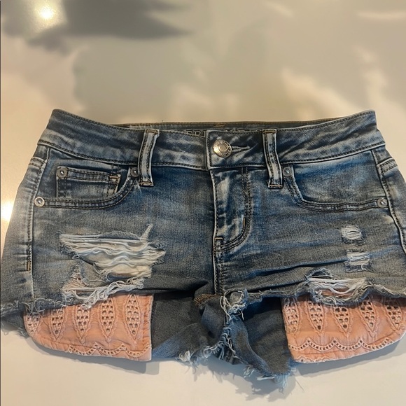 American Eagle Outfitters Pants - Denim Distressed Women Shorts with Lace Trim